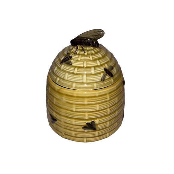 Vtg Black Forest Erphila Germany Gold Lidded Bee Beehive Farmhouse Honey Pot - Picture 4 of 10
